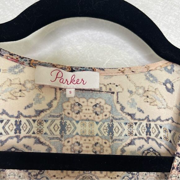 Parker Cold Shoulder Paisley Puff Sleeve 100% Silk Peasant Blouse - Picture 3 of 6